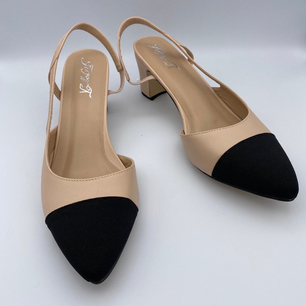 FOWT Chunky Heel D’Orsay Slip On Sandals Cream